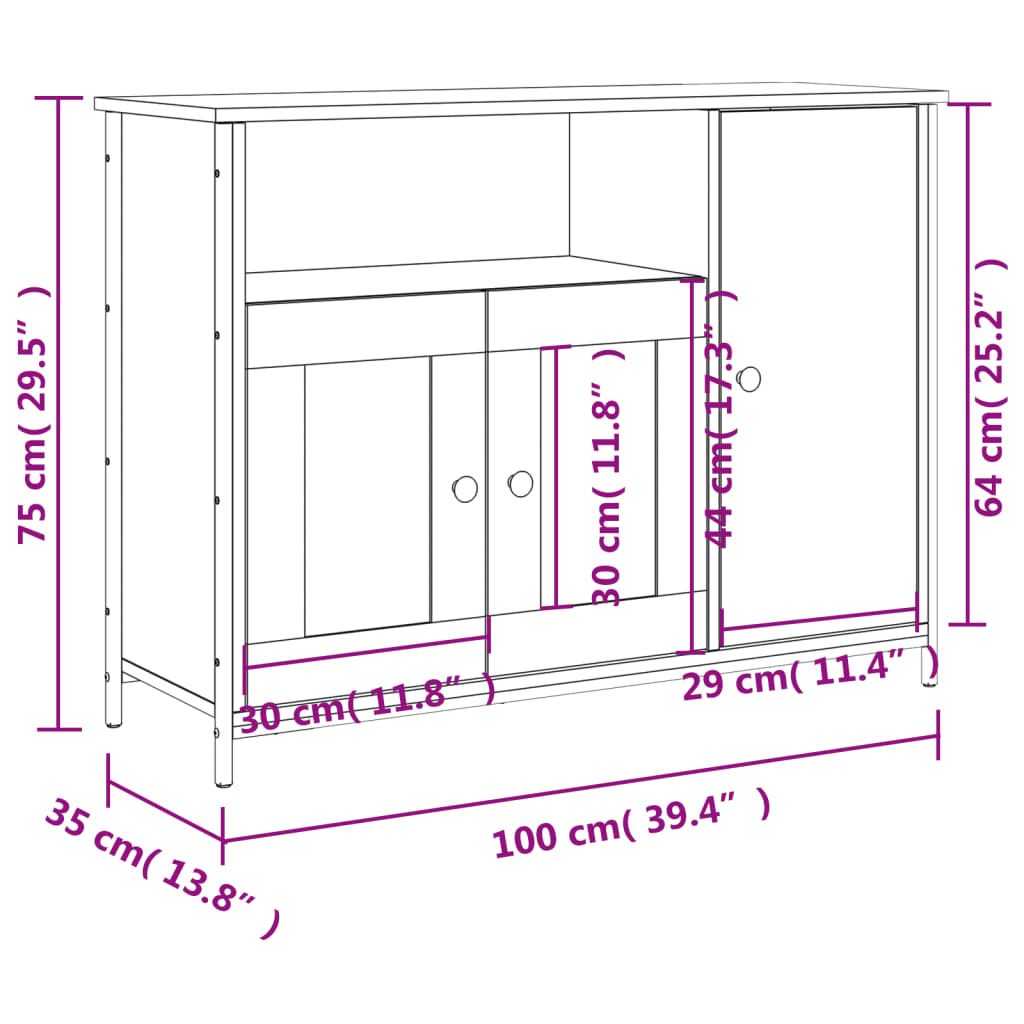 Credenza Rovere Fumo 100x35x75 cm in Legno Multistrato - homemem39