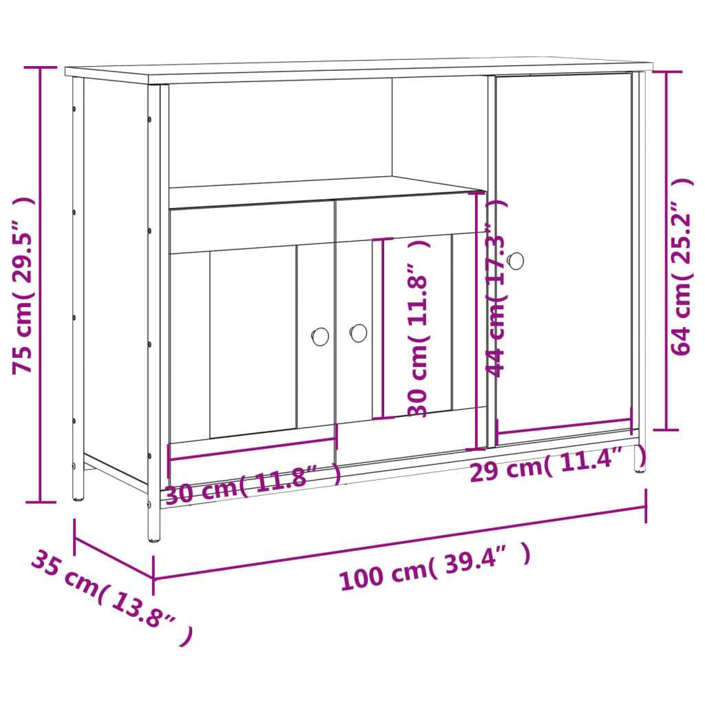 Credenza Grigio Sonoma 100x35x75 cm in Legno Multistrato - homemem39