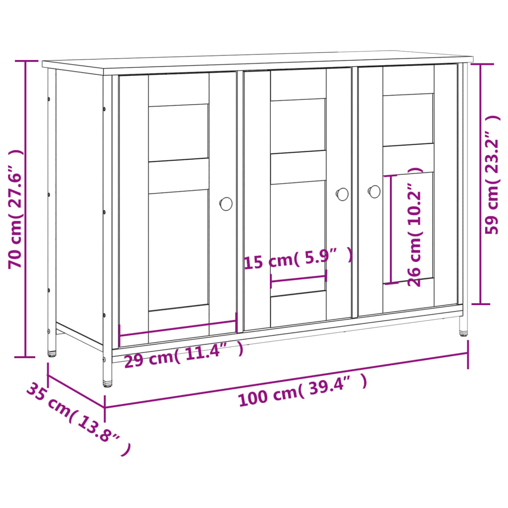 Credenza Nera 100x35x70 cm in Legno Multistrato - homemem39