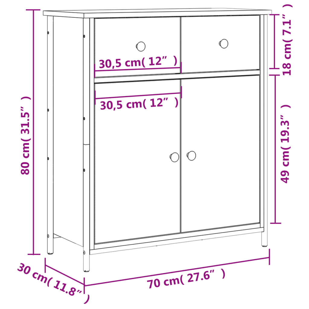 Credenza Rovere Fumo 70x30x80 cm in Legno Multistrato - homemem39