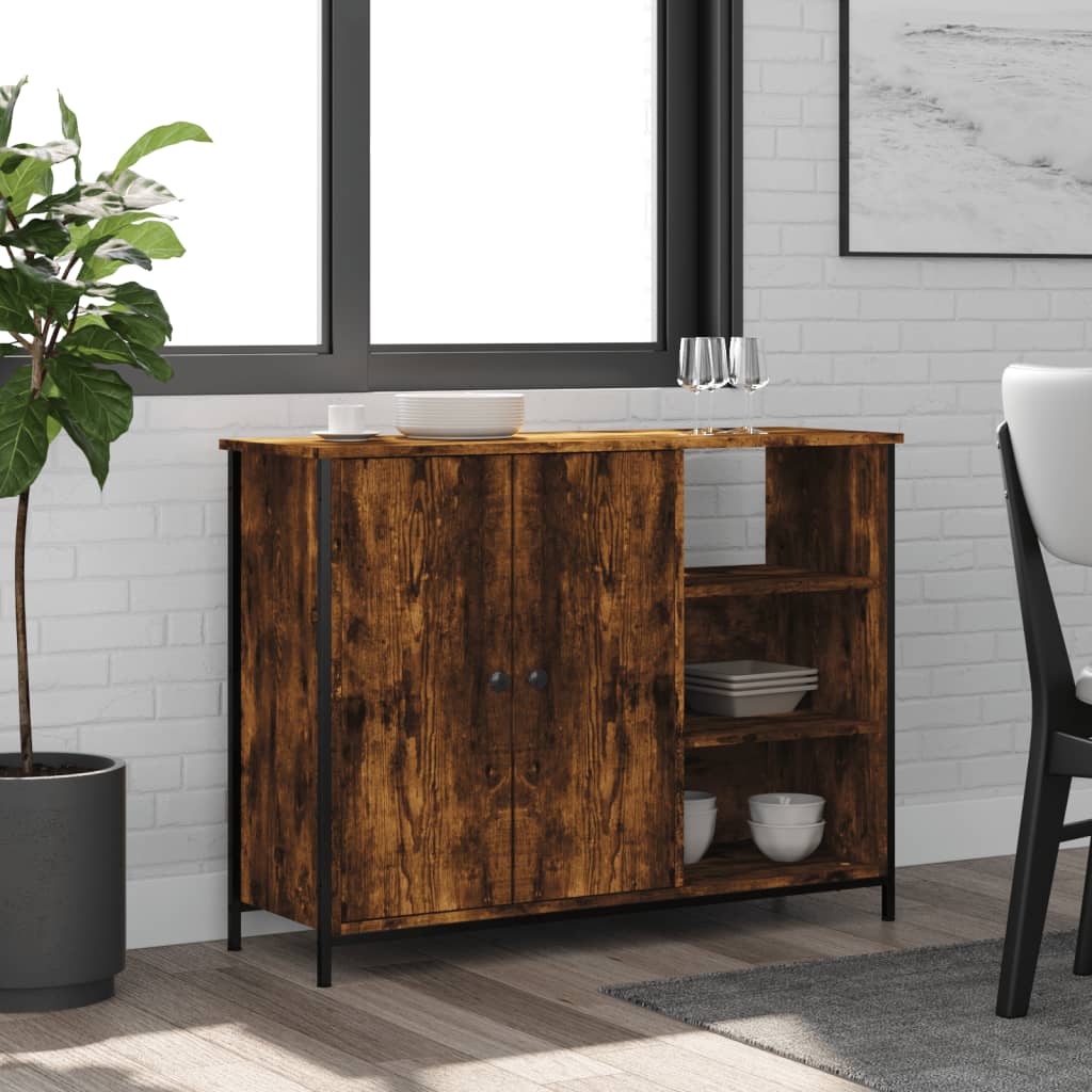 Credenza Rovere Fumo 100x33x75 cm in Legno Multistrato - homemem39