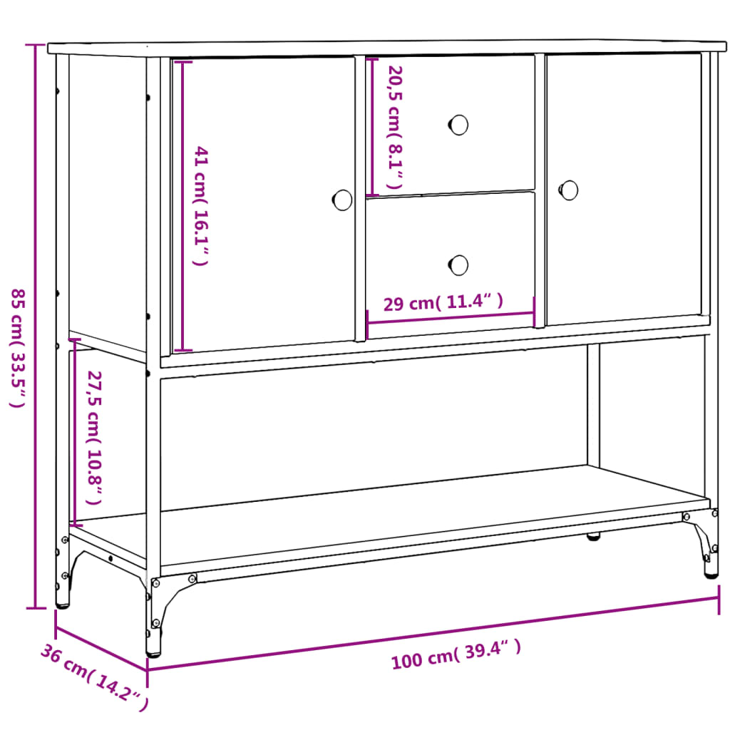 Credenza Nera 100x36x85 cm in Legno Multistrato - homemem39