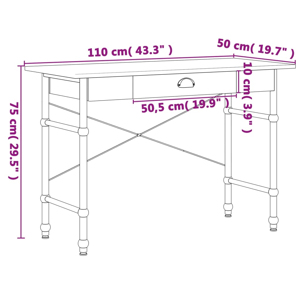 Scrivania per Computer con Cassetto Rovere 110x55x75 cm - homemem39