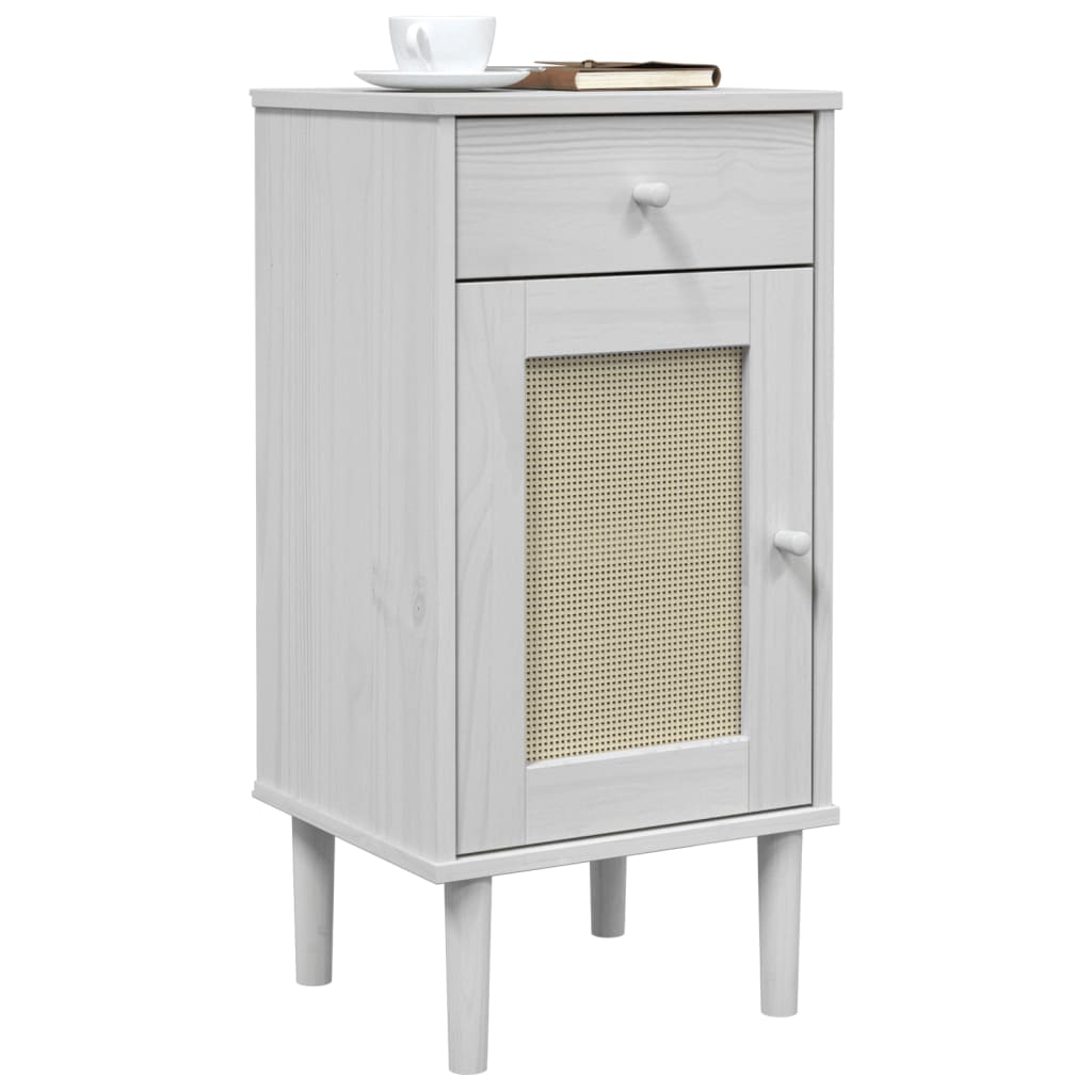 Comodino SENJA Aspetto Rattan Bianco 40x35x80 cm in Legno Pino - homemem39