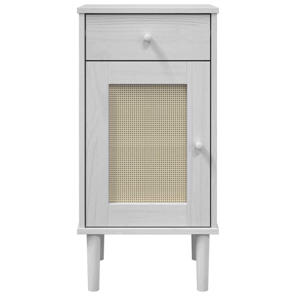 Comodino SENJA Aspetto Rattan Bianco 40x35x80 cm in Legno Pino - homemem39