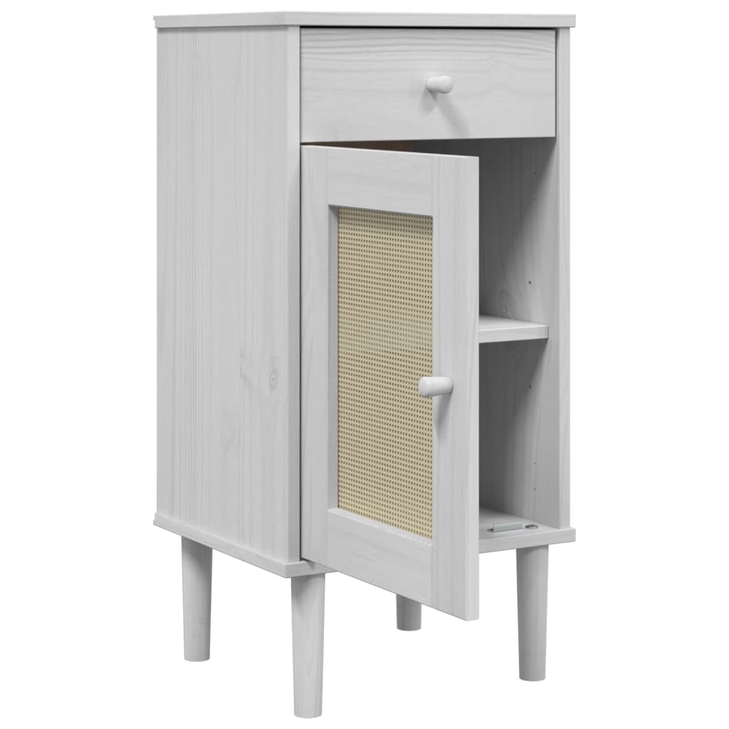 Comodino SENJA Aspetto Rattan Bianco 40x35x80 cm in Legno Pino - homemem39