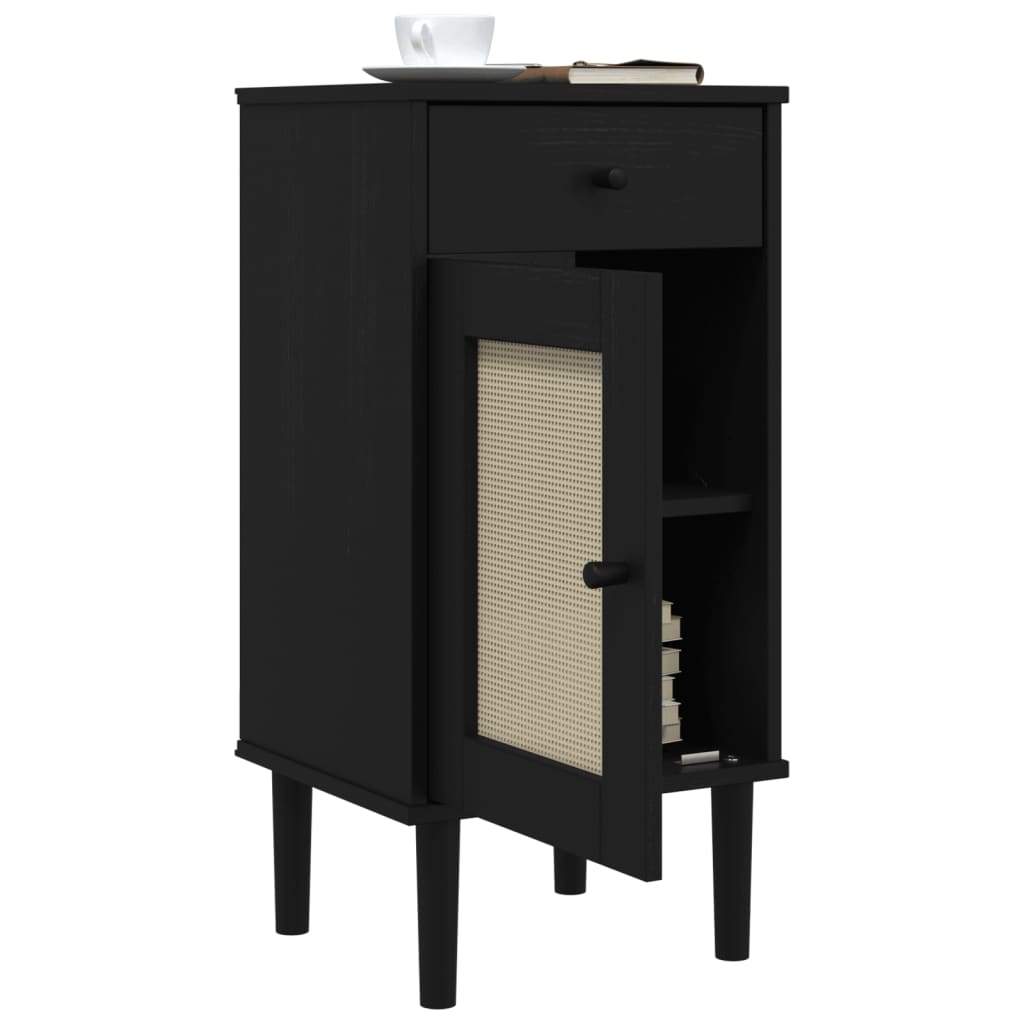 Credenza SENJA Aspetto Rattan Nero 40x35x80 cm Massello di Pino - homemem39