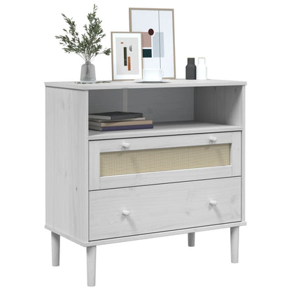 Credenza SENJA Aspetto Rattan Bianco 80x40x80 cm Massello Pino - homemem39