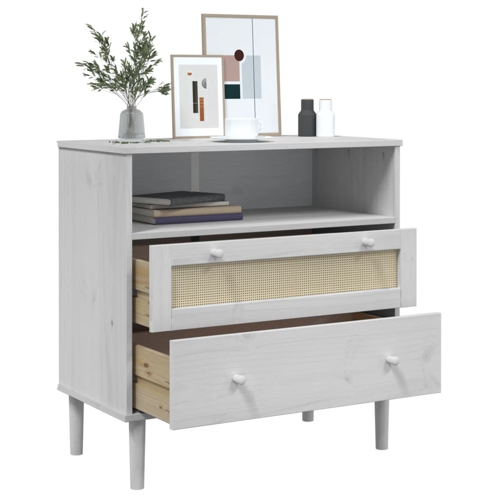 Credenza SENJA Aspetto Rattan Bianco 80x40x80 cm Massello Pino - homemem39