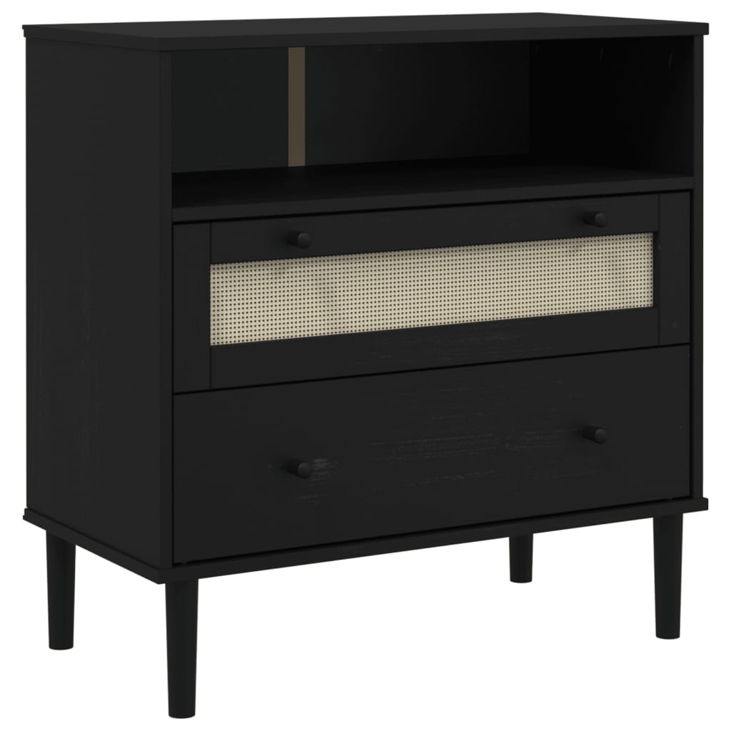 Credenza SENJA Aspetto Rattan Nero 80x40x80 cm Massello Pino - homemem39