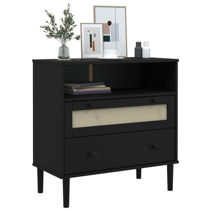 Credenza SENJA Aspetto Rattan Nero 80x40x80 cm Massello Pino - homemem39