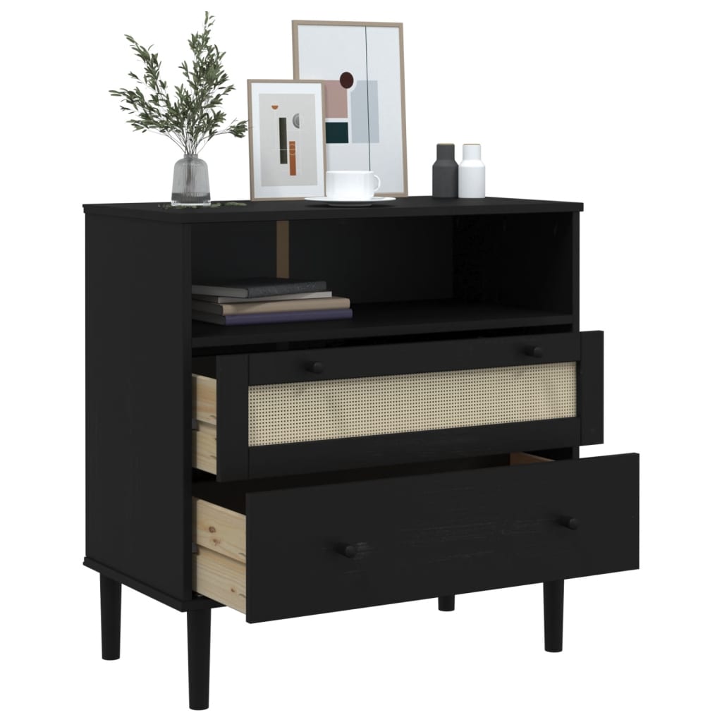 Credenza SENJA Aspetto Rattan Nero 80x40x80 cm Massello Pino - homemem39