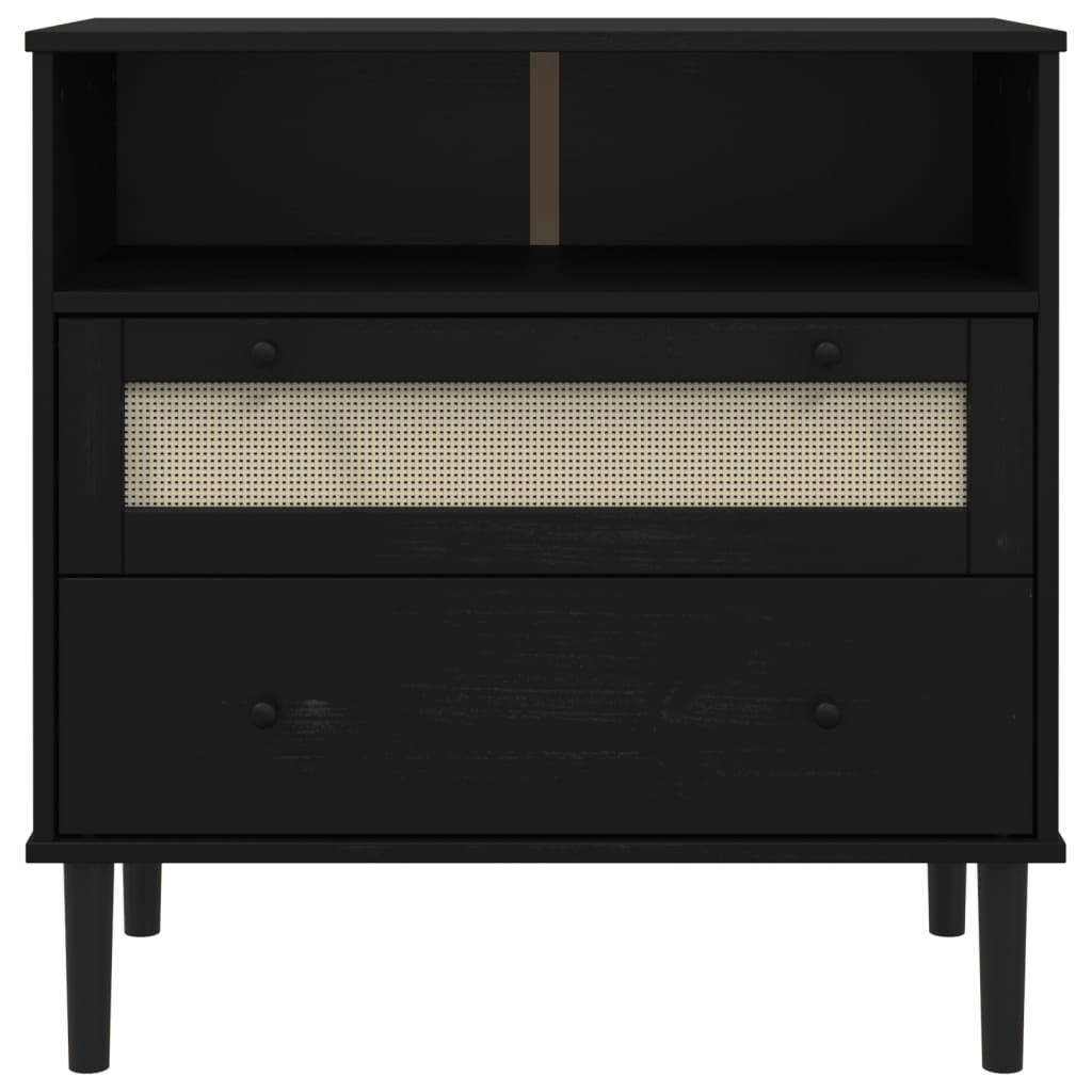 Credenza SENJA Aspetto Rattan Nero 80x40x80 cm Massello Pino - homemem39