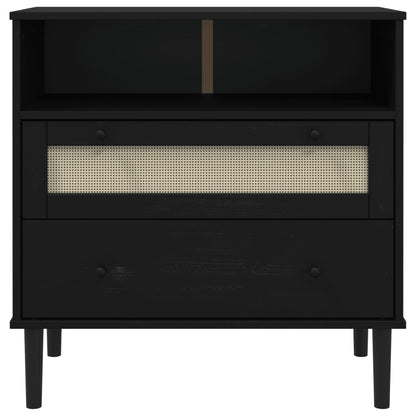 Credenza SENJA Aspetto Rattan Nero 80x40x80 cm Massello Pino - homemem39