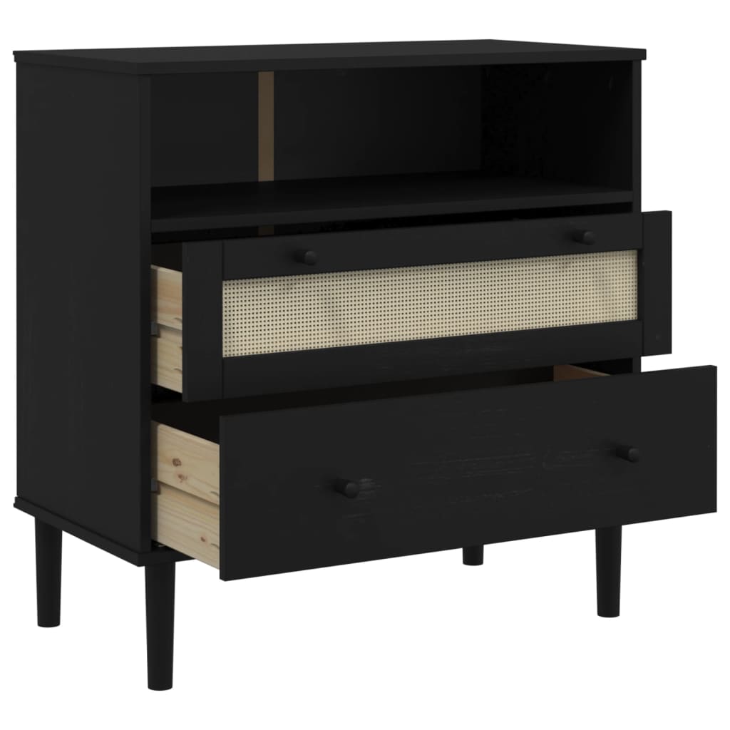 Credenza SENJA Aspetto Rattan Nero 80x40x80 cm Massello Pino - homemem39