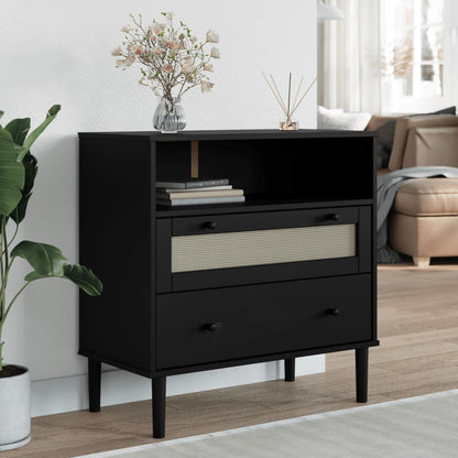 Credenza SENJA Aspetto Rattan Nero 80x40x80 cm Massello Pino - homemem39