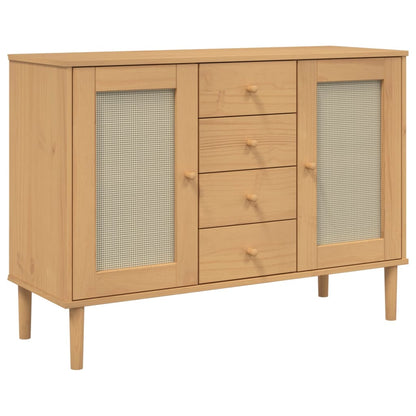 Credenza SENJA Aspetto Rattan 112x40x80 cm Legno Massello Pino - homemem39