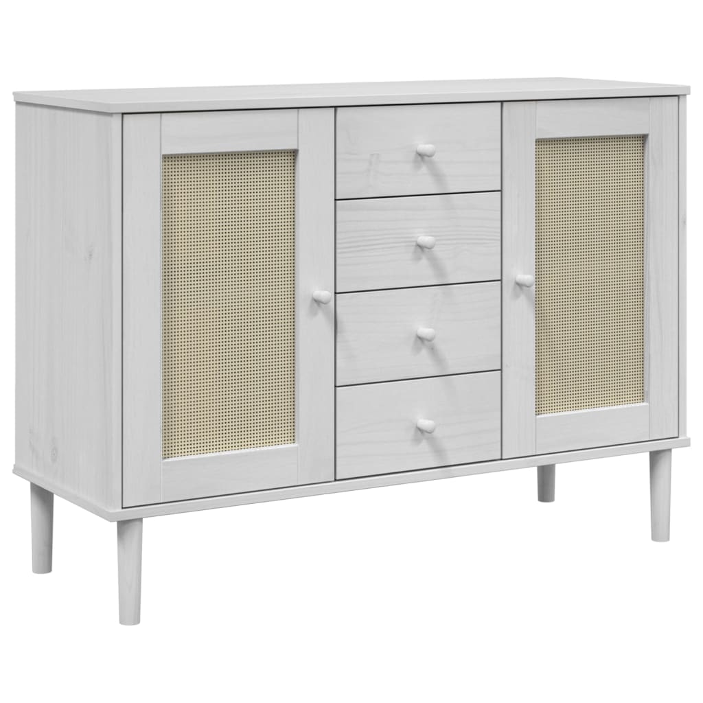 Credenza SENJA Aspetto Rattan Bianco 112x40x80 cm Massello Pino - homemem39