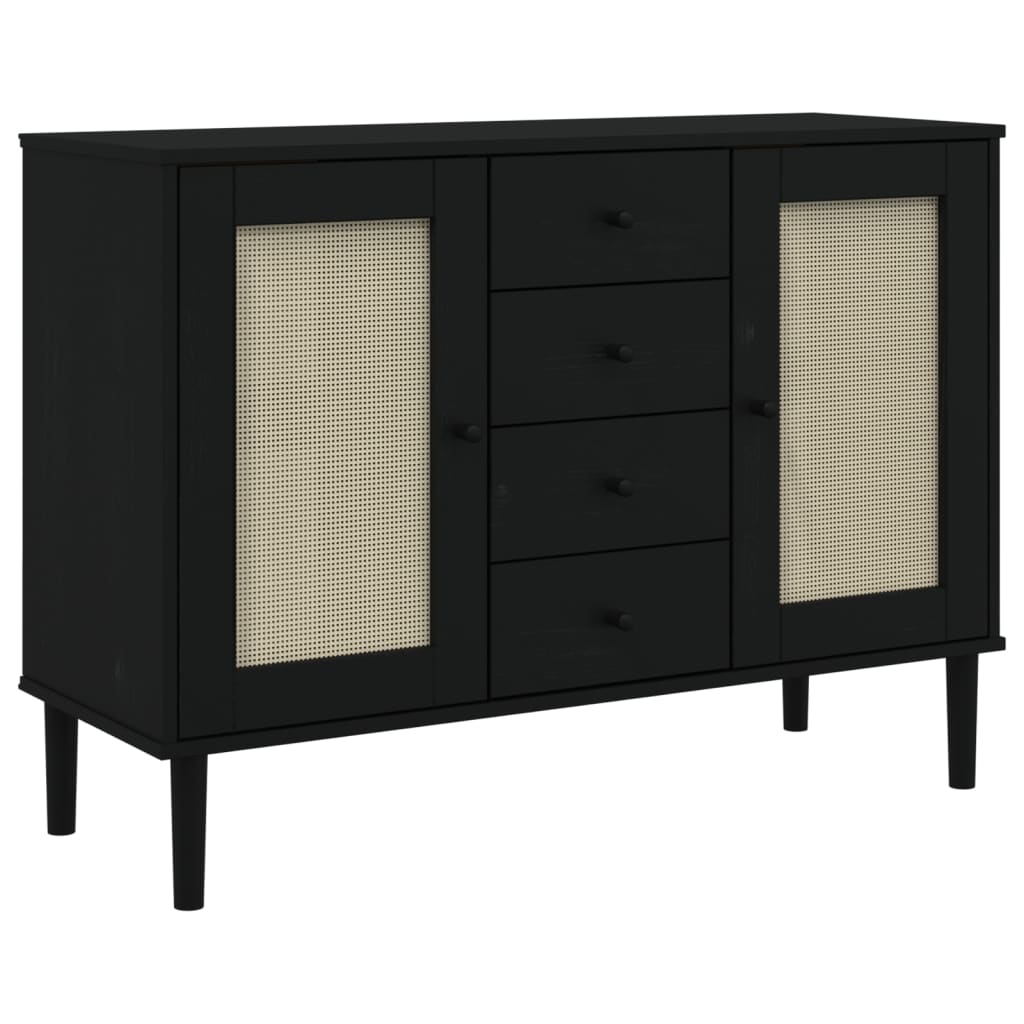 Credenza SENJA Aspetto Rattan Nero 112x40x80 cm Massello Pino - homemem39