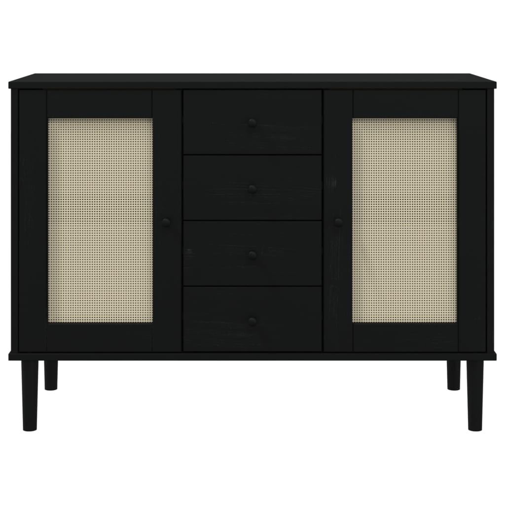 Credenza SENJA Aspetto Rattan Nero 112x40x80 cm Massello Pino - homemem39