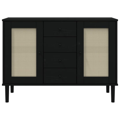 Credenza SENJA Aspetto Rattan Nero 112x40x80 cm Massello Pino - homemem39