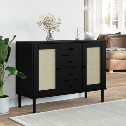 Credenza SENJA Aspetto Rattan Nero 112x40x80 cm Massello Pino - homemem39