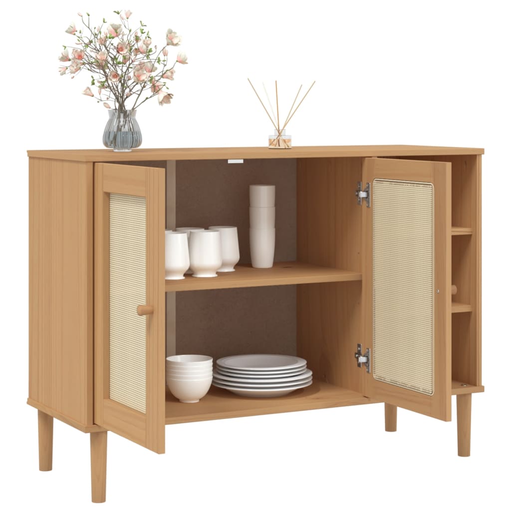 Credenza SENJA Aspetto Rattan 112x40x80 cm Legno Massello Pino - homemem39