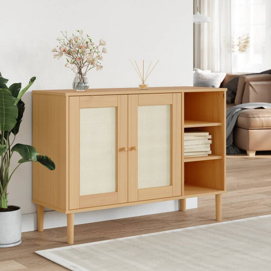 Credenza SENJA Aspetto Rattan 112x40x80 cm Legno Massello Pino - homemem39