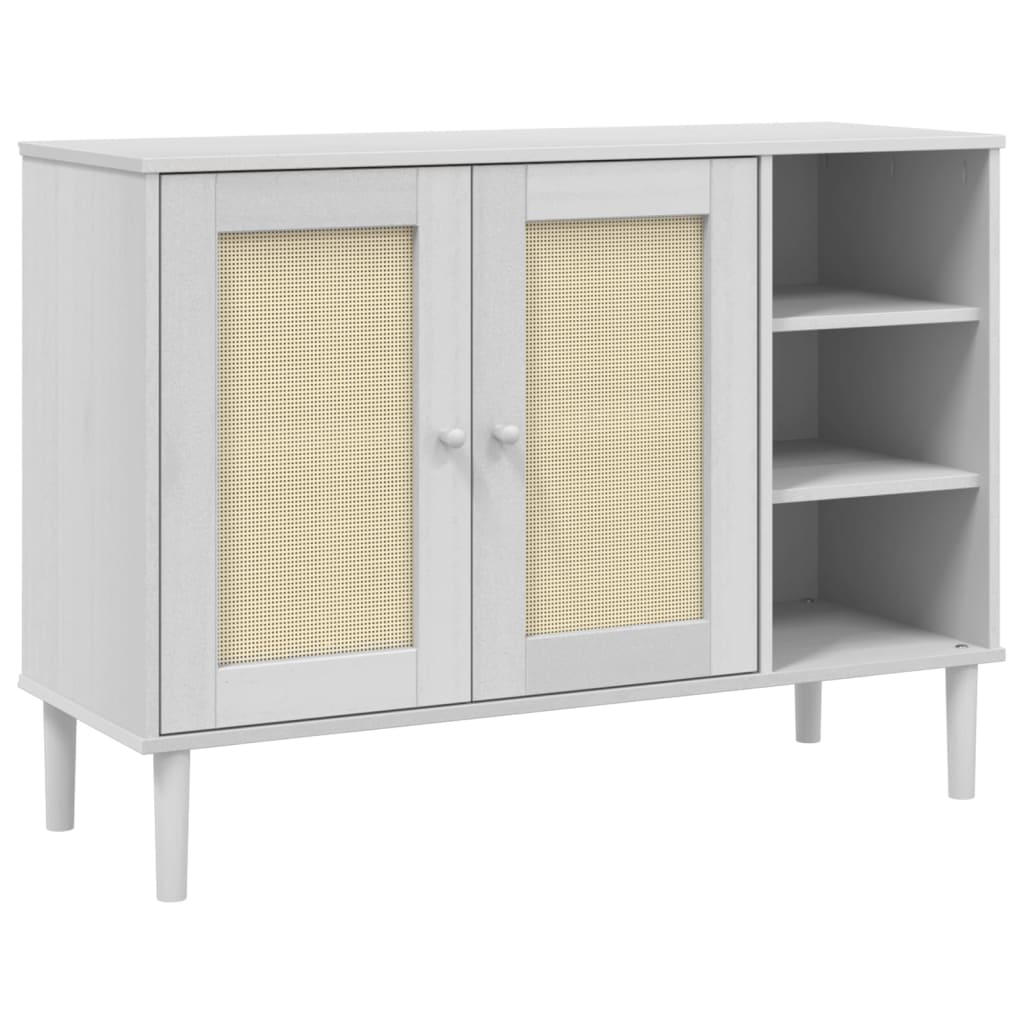 Credenza SENJA Aspetto Rattan Bianco 112x40x80 cm Massello Pino - homemem39