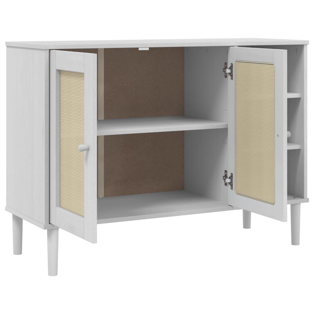 Credenza SENJA Aspetto Rattan Bianco 112x40x80 cm Massello Pino - homemem39