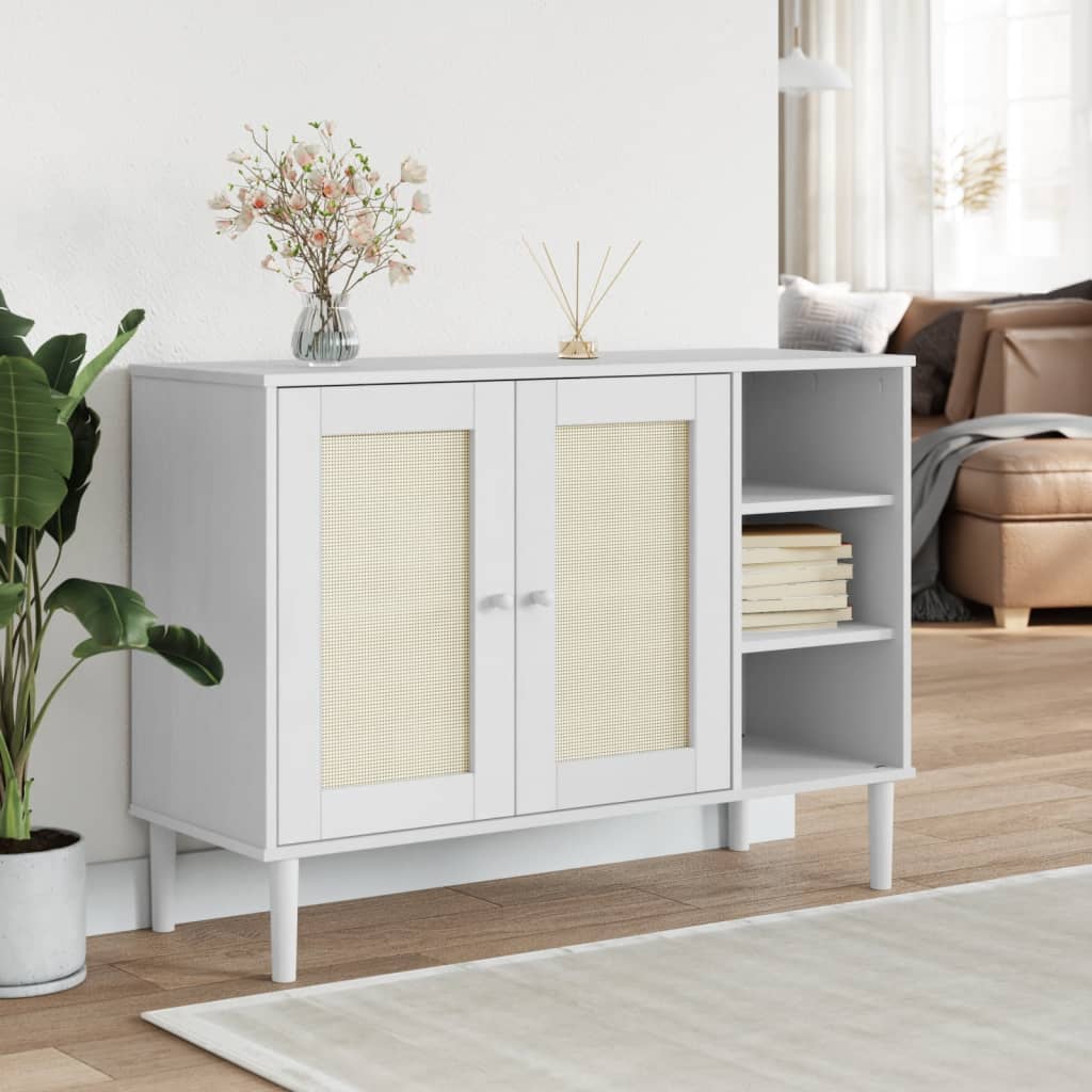 Credenza SENJA Aspetto Rattan Bianco 112x40x80 cm Massello Pino - homemem39