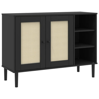 Credenza SENJA Aspetto Rattan Nero 112x40x80 cm Massello Pino - homemem39