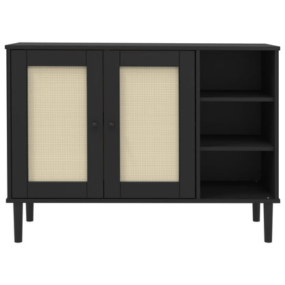 Credenza SENJA Aspetto Rattan Nero 112x40x80 cm Massello Pino - homemem39