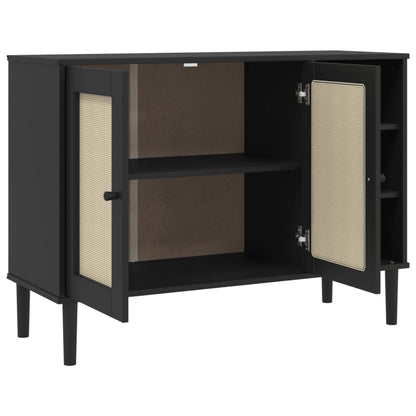 Credenza SENJA Aspetto Rattan Nero 112x40x80 cm Massello Pino - homemem39