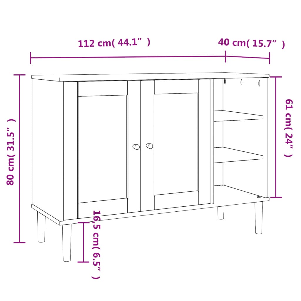 Credenza SENJA Aspetto Rattan Nero 112x40x80 cm Massello Pino - homemem39