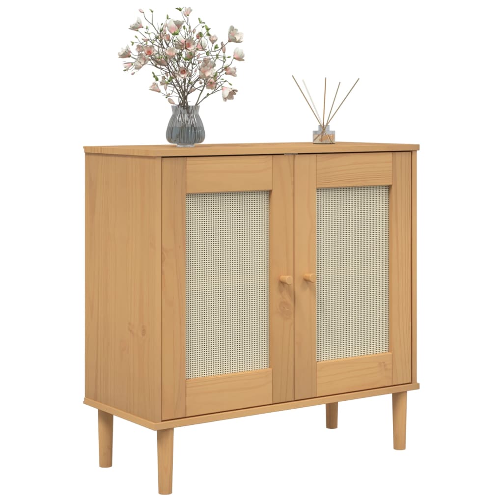 Credenza SENJA Aspetto Rattan Marrone 80x35x80 cm Massello Pino - homemem39