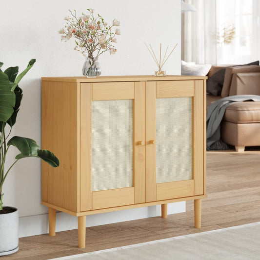 Credenza SENJA Aspetto Rattan Marrone 80x35x80 cm Massello Pino - homemem39