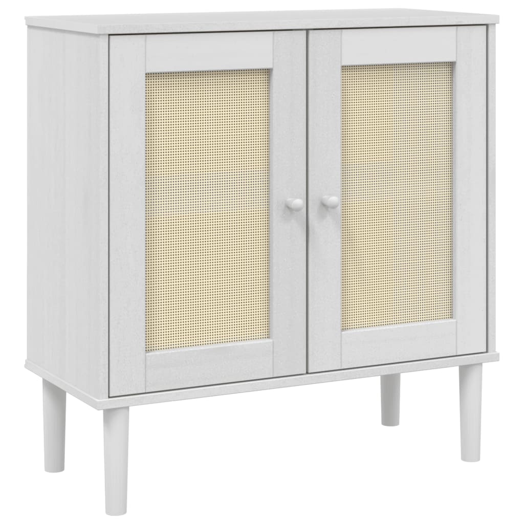 Credenza SENJA Aspetto Rattan Bianco 80x35x80 cm Massello Pino - homemem39