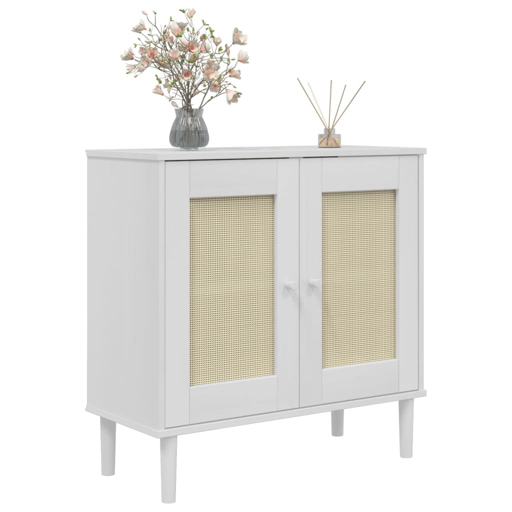 Credenza SENJA Aspetto Rattan Bianco 80x35x80 cm Massello Pino - homemem39