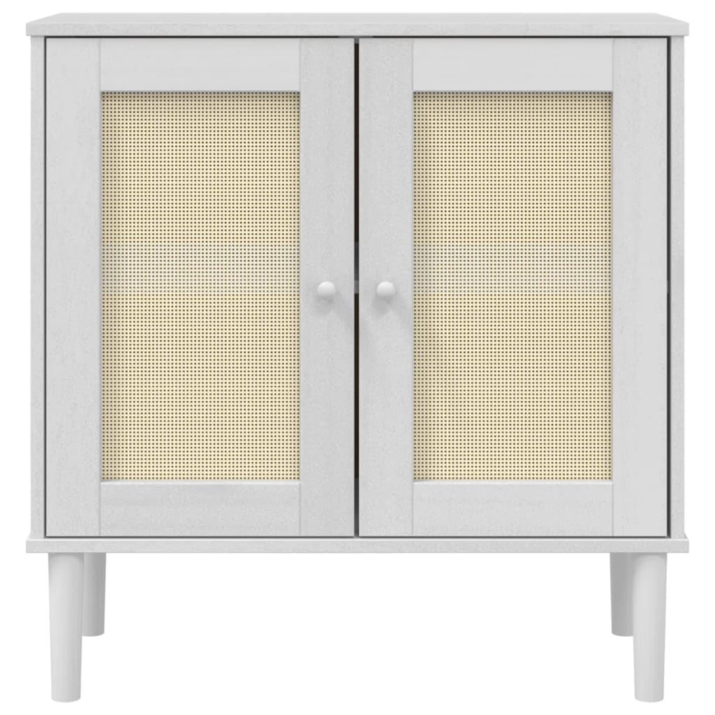 Credenza SENJA Aspetto Rattan Bianco 80x35x80 cm Massello Pino - homemem39