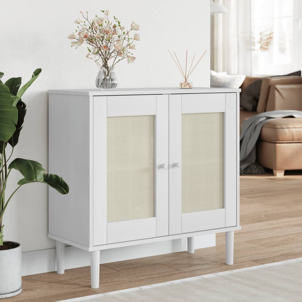 Credenza SENJA Aspetto Rattan Bianco 80x35x80 cm Massello Pino - homemem39