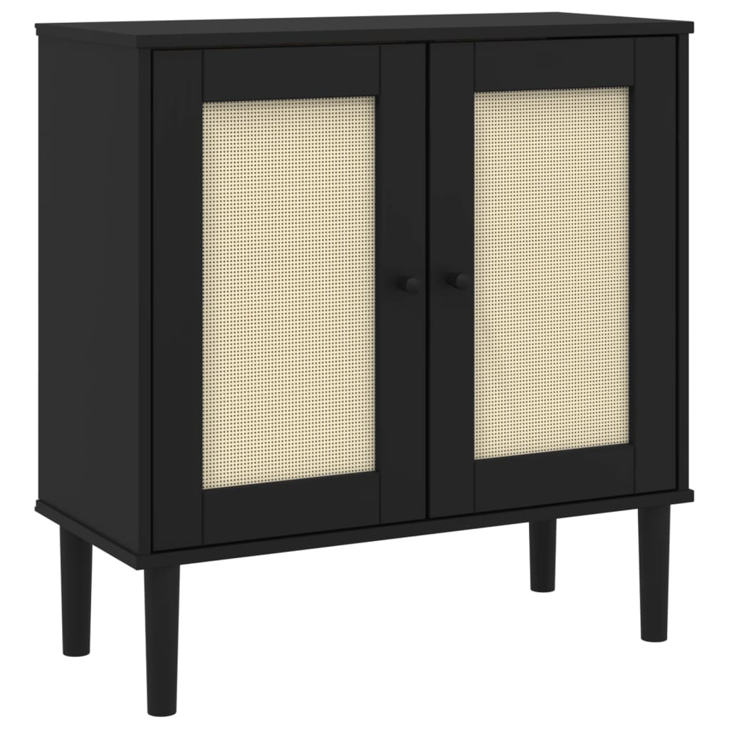 Credenza SENJA Aspetto Rattan Nero 80x35x80 cm Massello Pino - homemem39