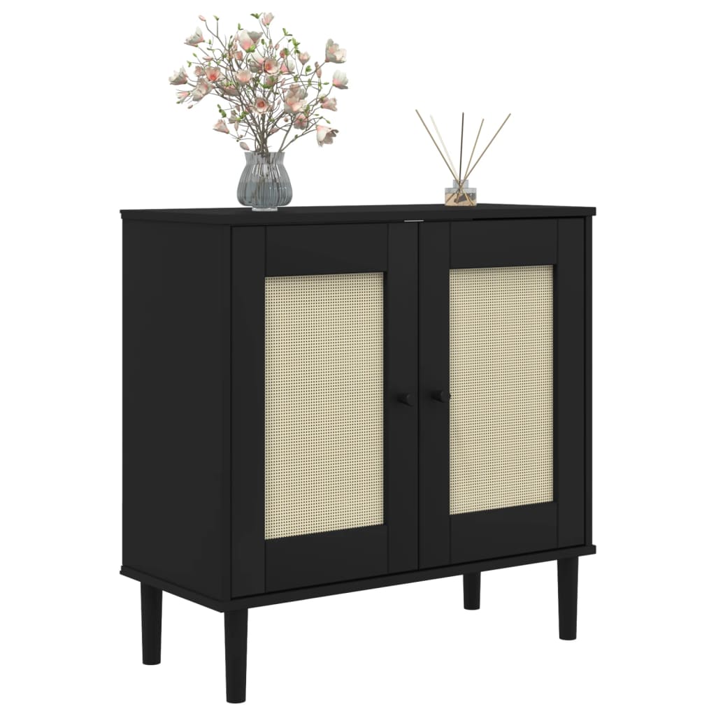 Credenza SENJA Aspetto Rattan Nero 80x35x80 cm Massello Pino - homemem39