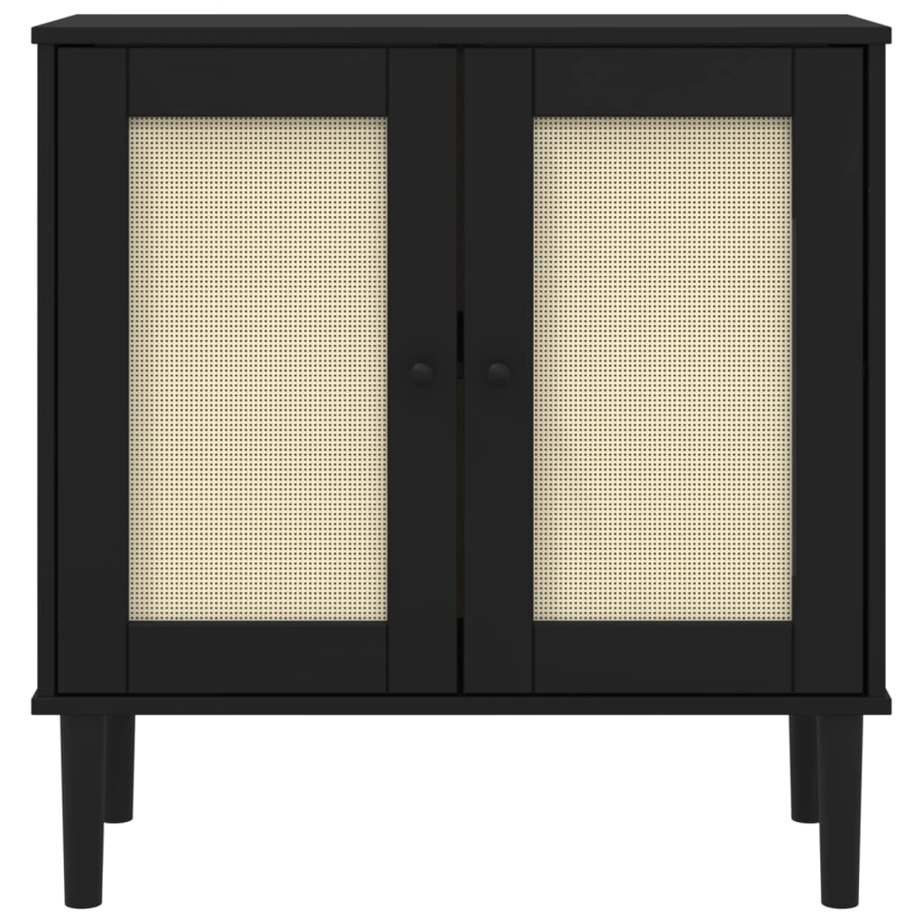 Credenza SENJA Aspetto Rattan Nero 80x35x80 cm Massello Pino - homemem39