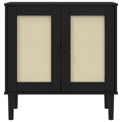 Credenza SENJA Aspetto Rattan Nero 80x35x80 cm Massello Pino - homemem39