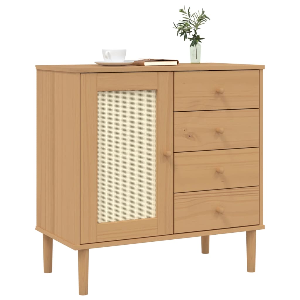 Credenza SENJA Aspetto Rattan Marrone 80x40x80 cm Massello Pino - homemem39