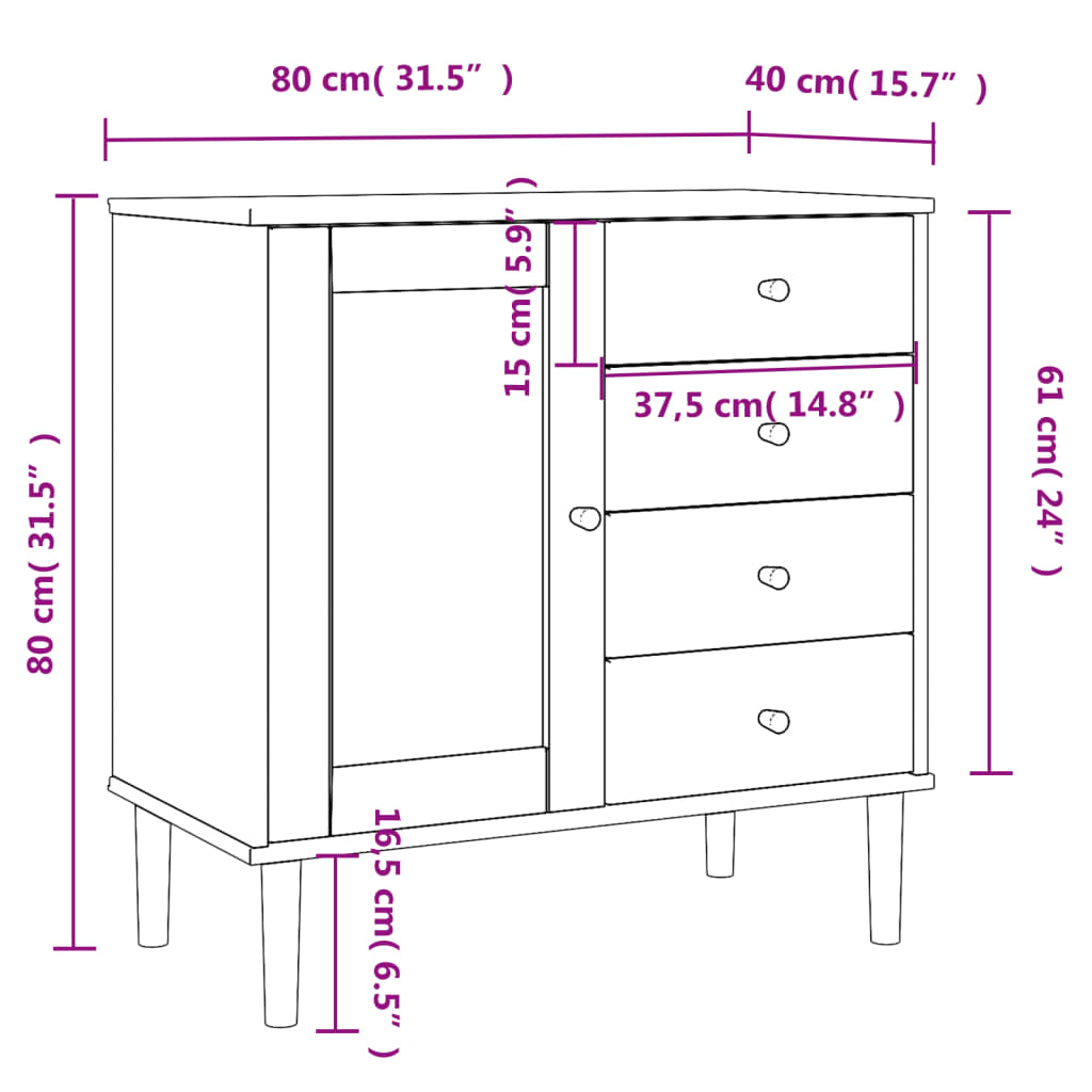 Credenza SENJA Aspetto Rattan Marrone 80x40x80 cm Massello Pino - homemem39