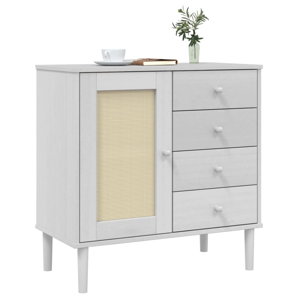 Credenza SENJA Aspetto Rattan Bianco 80x40x80 cm Massello Pino - homemem39