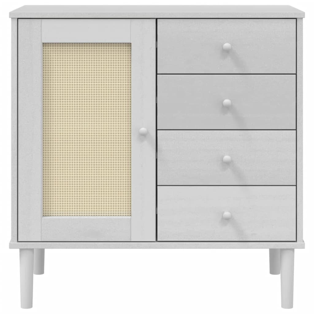 Credenza SENJA Aspetto Rattan Bianco 80x40x80 cm Massello Pino - homemem39