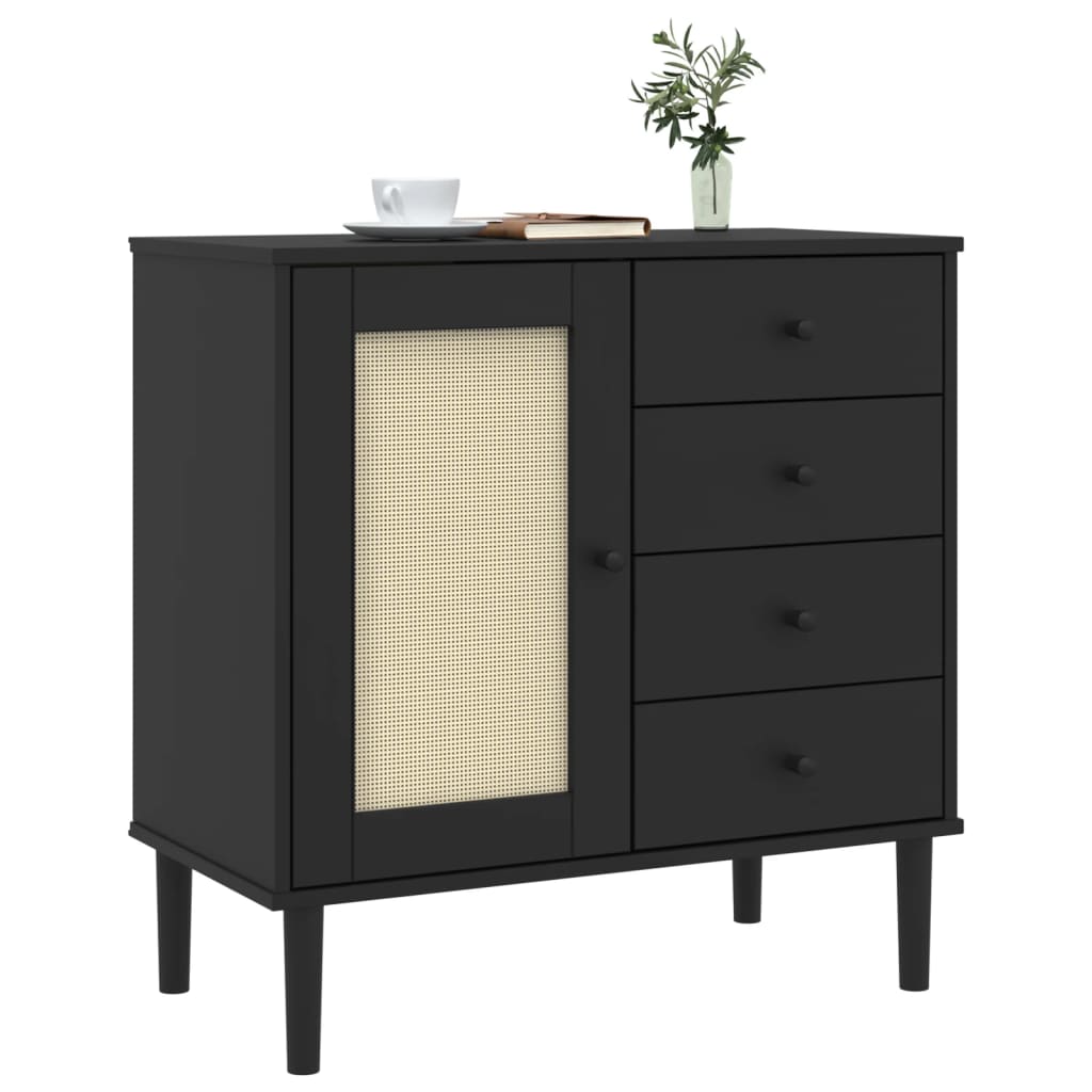 Credenza SENJA Aspetto Rattan Nero 80x40x80 cm Massello Pino - homemem39